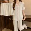 Little fresh fairy style summer new short-sleeved pajamas women's lazy sense loungewear cloud cotton three-piece set