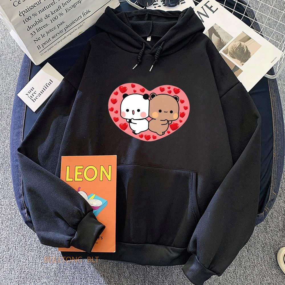 Women's Men's Clothing Panda Bear Bubu Dudu Heart Cute Cartoon Print Hoodies Long Sleeve Loose Hooded Sweatshirts