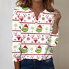Women's Fashion Casual V-Neck Long Sleeve Decorative Button Christmas Print Top