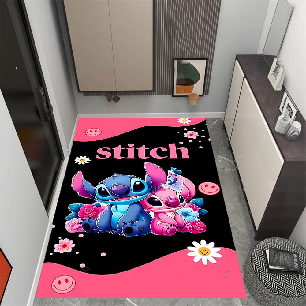 Stitch And Angel In Space Disney Cartoon Theme Anti-Slip Rug - Polyester, Home Decor, Suitable for Bedrooms, Living Rooms, Doorways, and Studios