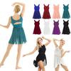 Women Sleeveless Asymmetrical Chiffon Lyrical Dance Costumes Stretchy Ballet Tutu Gymnastics Leotard Dance Dress