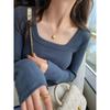 Square Neck Long-sleeved T-shirt Early Autumn Women's New Inner Layering Shirt Women's Spring Autumn and Winter Slim Low-neck Top