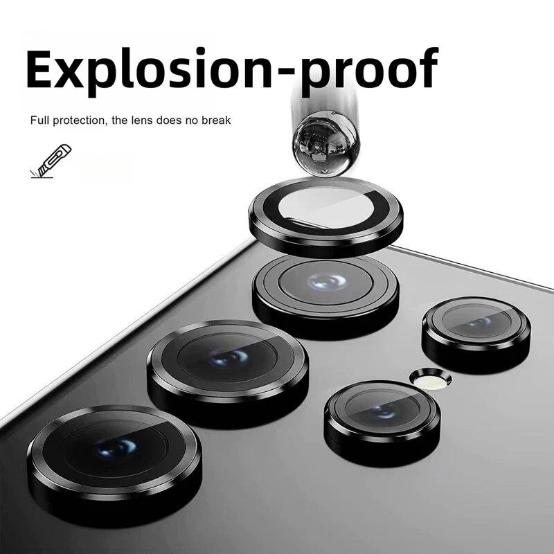 Полное покрытие Высокое качество для Samsung S24 Ultra S23 S22Plus A15 A25 A35 A55 A14 A24 A34 A54 Z флип 5 Z раза 5 4 3 металлическое кольцо объектив камеры из закаленного стекла