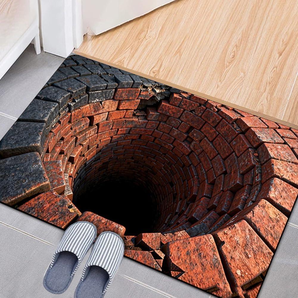 3D Optical Illusion Rug , New 3D Hole Rug, That Looks Like A Hole, Non-Slip Doormat for Indoor & Outdoor Entrance Decor Doorma