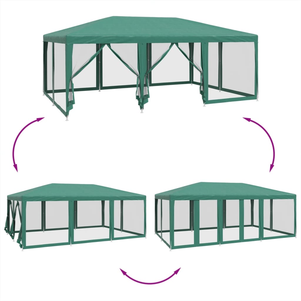 Party Tent with 10 Mesh Side Panels Green 6x4 m HDPE