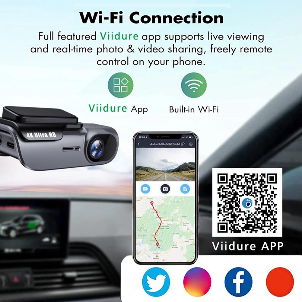 4K Автомобильный видеорегистратор с GPS Wi-Fi Dash Cam UHD Запись Видеорегистратор 24-часовой мониторинг парковки Камера для автомобиля Широкий угол 170°