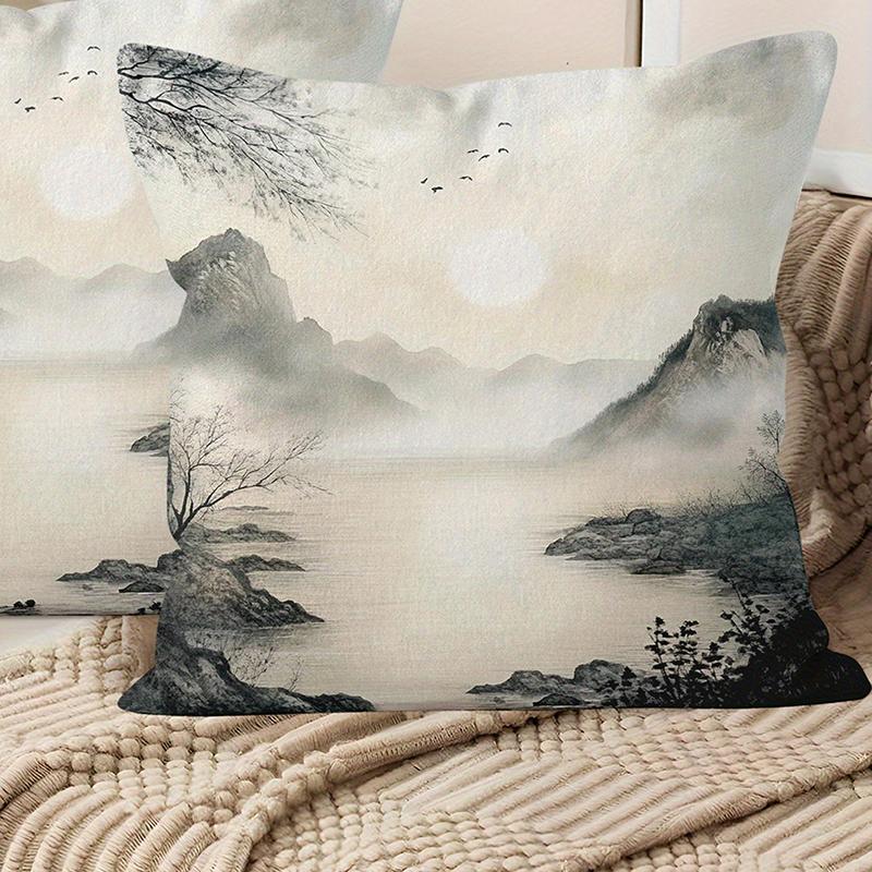 Abstract Blue and Gold Swirl Pattern Throw Pillow Cover for Modern Sofa Decor