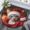 Круглый ковер с рождественским котом, Ковер для гостиной, спальни, дивана, игровой комнаты, Нескользящий коврик для пола