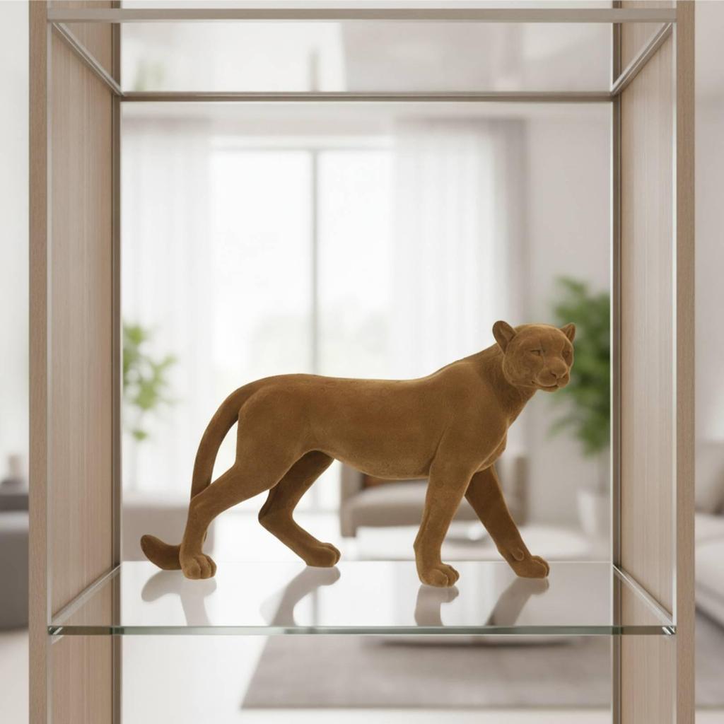 Flocked Panther Statue Matte Leopard Sculpture Decorative Wildlife Art Elegant