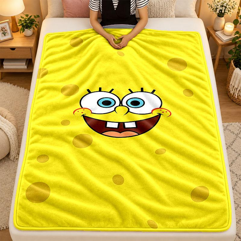 Flannel BlanketSpongeBob Football Warm Soft Throw Blanket for Indoor Sofa Bed Living Room Use