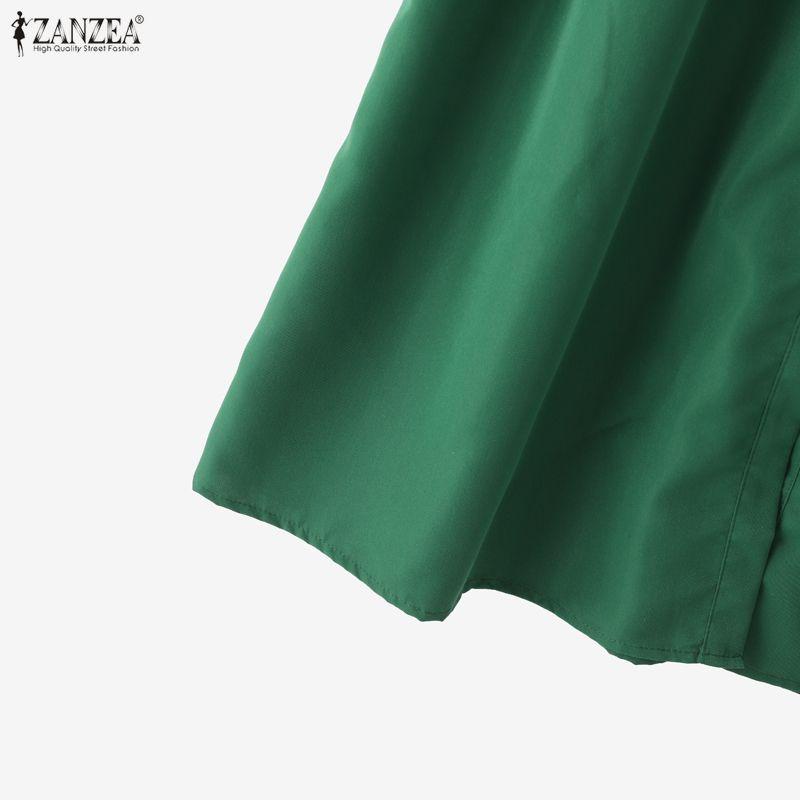 ZANZEA Женское повседневное платье с отложным воротником, цветочной вышивкой, летнее, с коротким рукавом