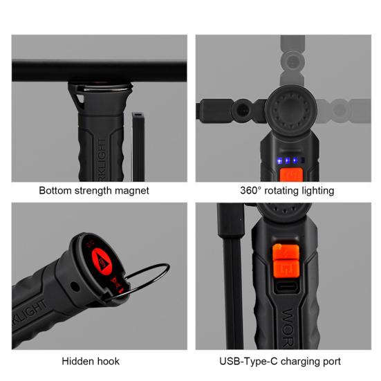 Перезаряжаемый рабочий фонарь Портативный светодиодный рабочий фонарь Супер яркий Высокий люмен Несколько режимов освещения Водонепроницаемый фонарь IPX5 Рабочий фонарь