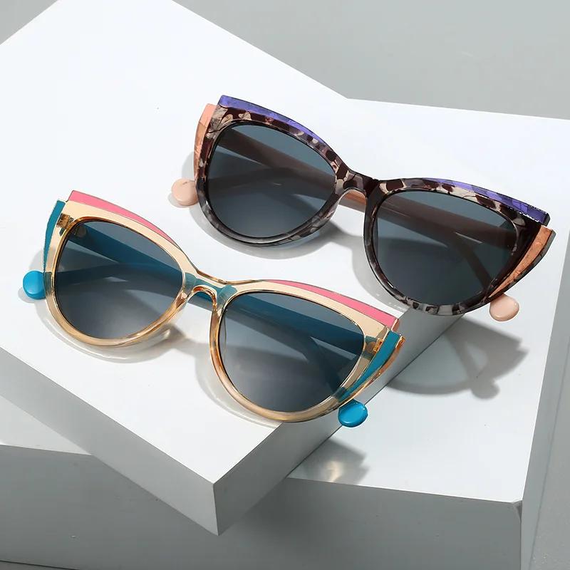 New Fashionable Cat Eye Women'S Presbyopia Glasses With High-End Luxury Color Blocking Design And Gray Anti Blue Light Glasses