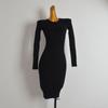 Spring & Fall New Arrival Pure Color Round Neck Long Sleeves Knitting Dress Women's Tight Waist Slimming Inner Hip Skirt
