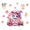 Cat Theme Halloween Art Pink Purple Static Window Clings, Cute Milk Tea Ghost Witch DIY Festive Room Decor Glass Decals, Waterproof Stickers