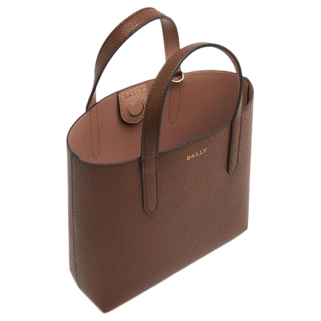 Bally Letter-Pressed Metal Hardware Leather Tote Bag Small Women handbags Brown 6311550