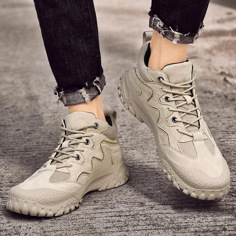 Модная зимняя мужская обувь, мужские удобные ботинки для хайкинга, из натуральной кожи, мужские ботильоны, высокое качество, на шнуровке, деловая обувь для ходьбы