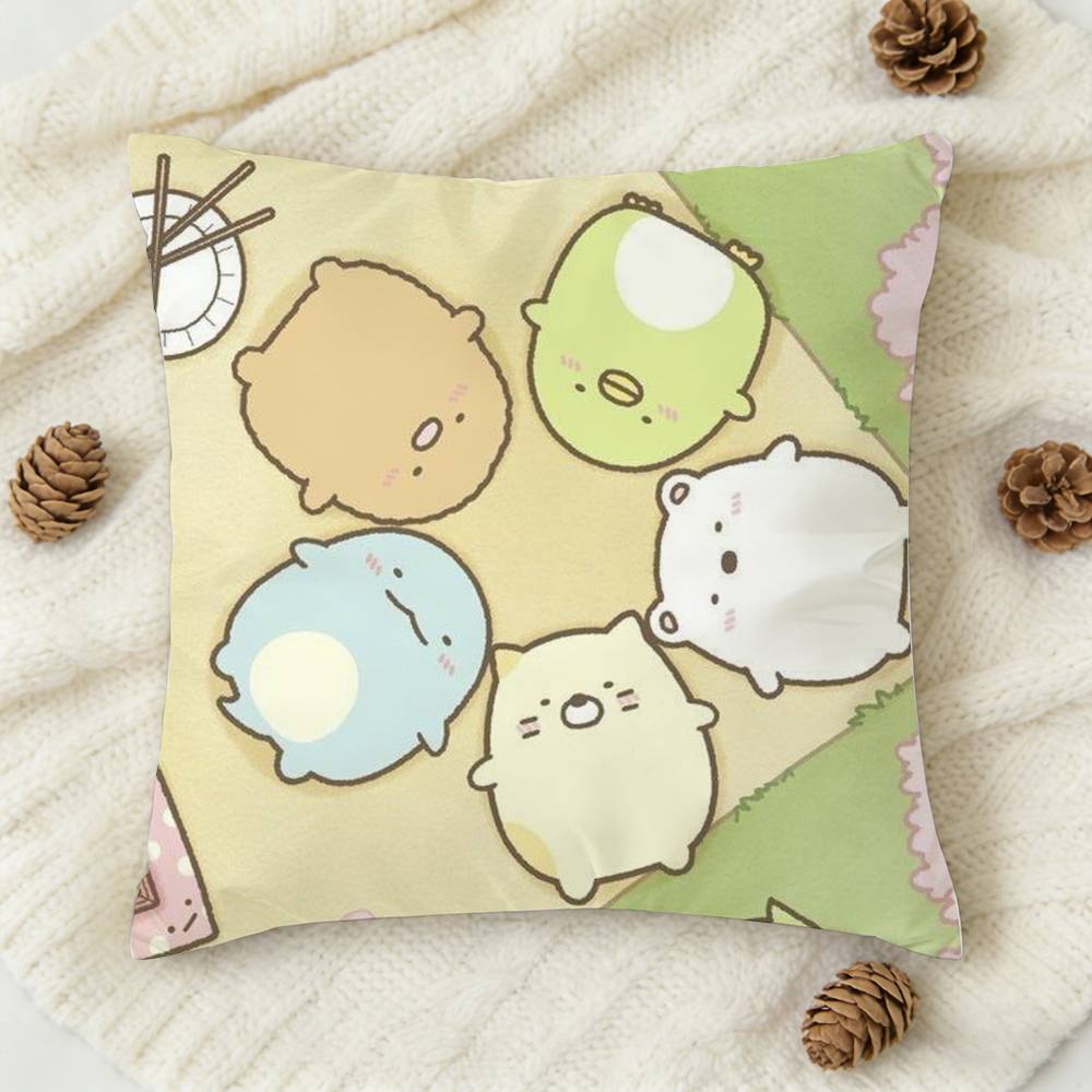 S-Sumikko Gurashi C-Colorfu Double-Sided Printed Square Decorative Cushion Cover For Sofa Living Room Home Decor