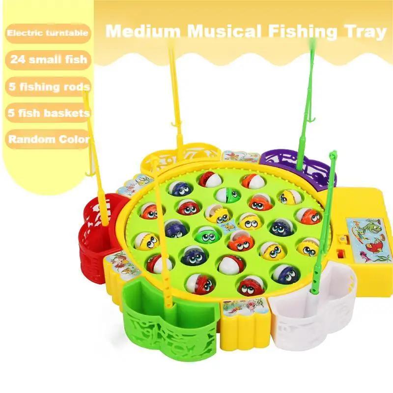 Fishing Toys Electric Rotating Magnetic Play Game Music Spinning Fish Plate Water Party Musical Sports Toy Set Toy for Kid Gift