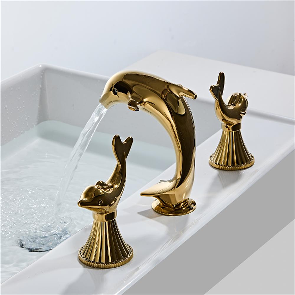 Tuqiu Dolphin Bathroom faucet widespread Gold Basin faucet Lavotory Tap luxury Basin Mixer Hot And Cold shower room sink Faucet