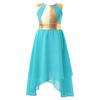 Kids Girls Color Block Asymmetrical Lyrical Contemporary Dance Dress Sleeveless Praise Dance Tunic