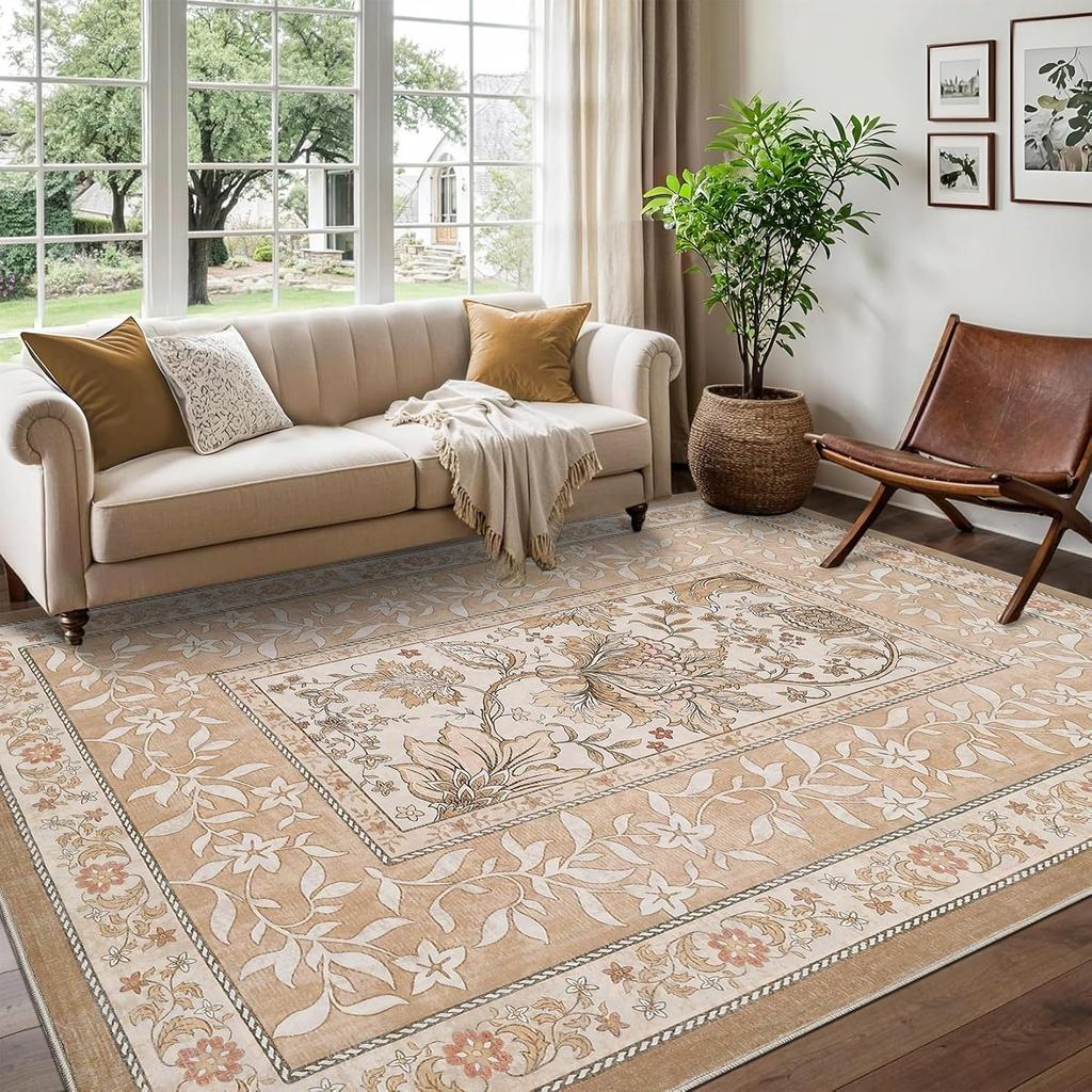 Green Living Room Carpet Soft Plants Flower Bedroom Bedside Floor Mat Vintage Home Decoration Cottagecore Non-Slip Washable Rug