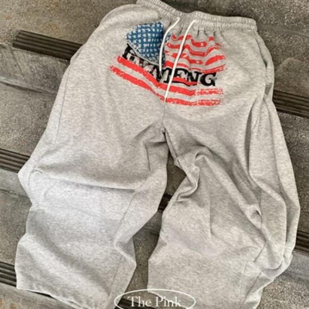 The Pink High Waist American Flag Lettering Wide Training Pants