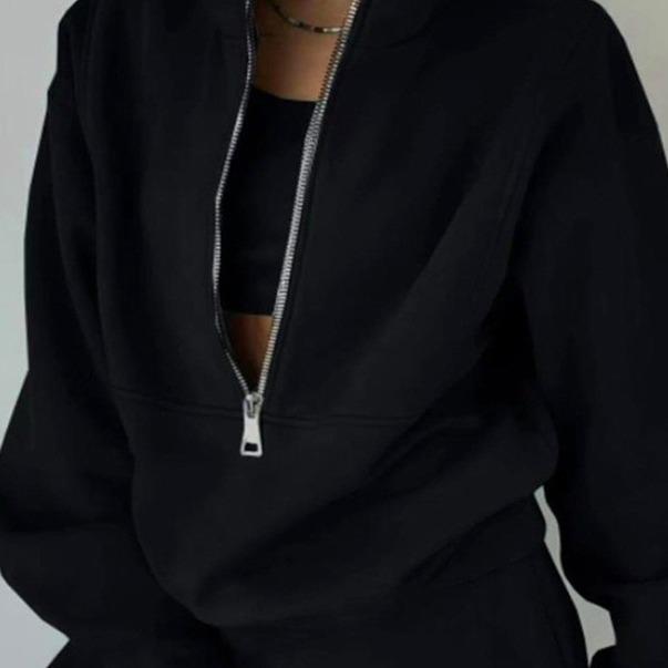 Европейская и американская женская мода Толстовка в японском стиле: Премиальный флисовый однотонный вязаный комплект-двойка, коллекция 2023.