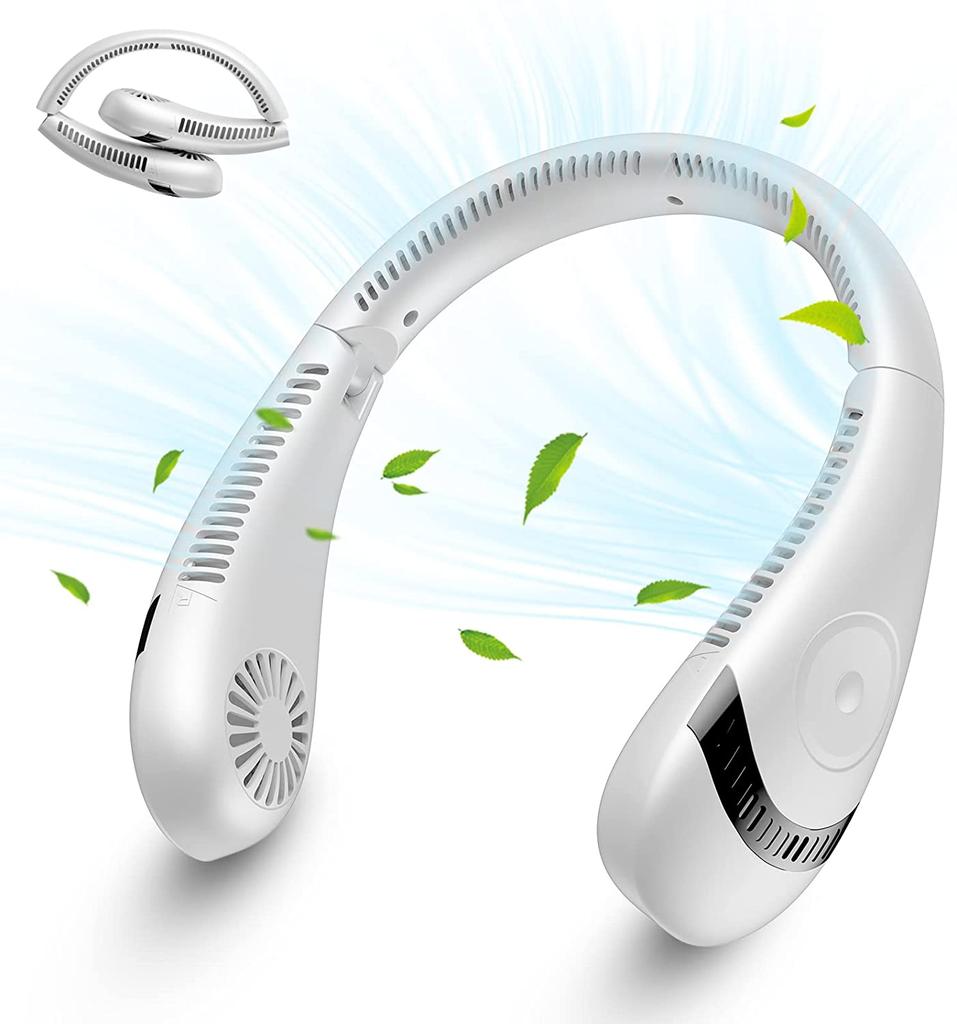 Neck Fan, 5000mAh Foldable Bladeless Neck Fans Portable Rechargeable, 3 Speeds Adjustment 360° Cooling Airflow, Hands Free Wearable Personal Fan,