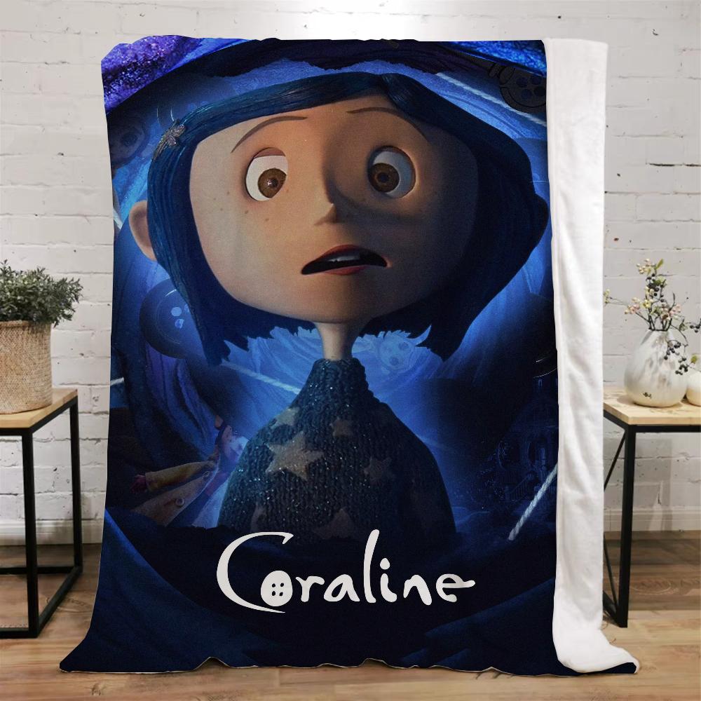 Одеяло с персонажами Coraline для дивана, зимние пушистые мягкие одеяла с персонажами, вязаные пледы из микрофибры, постельное белье для домашнего интерьера, плед для кровати