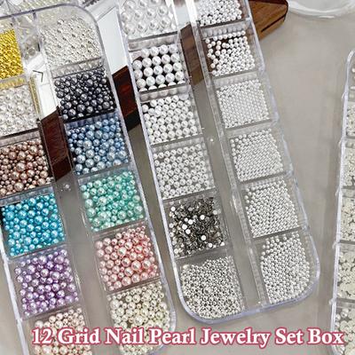 Круглые жемчужные бусины Декор для DIY-маникюра 12 ячеек/коробка Круглые цветные жемчужины Бусины для ногтей Шармы для ногтей Бусины-икра Жемчужины для ногтей Половинки