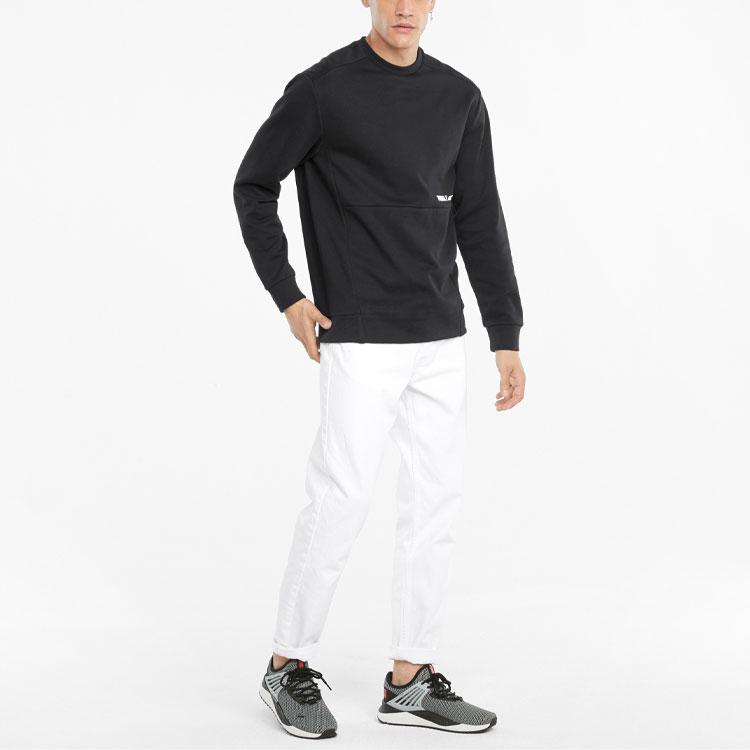 Puma Утепленный спортивный вязаный свитер с логотипом Crew Logo на флисовой подкладке, мужские топы, черный 846545-01