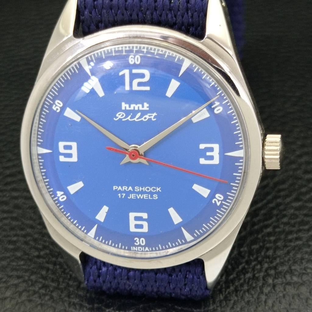 USED HMT PILOT HAND-WINDING INDIAN MENS BLUE COLOR DIAL WATCH A432505-2 R112-a432505