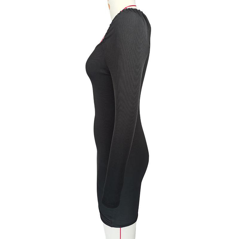 2024 Европейское и Американское Женское Платье с Длинным Рукавом, Квадратным Вырезом и Пышными Рукавами, Приталенное