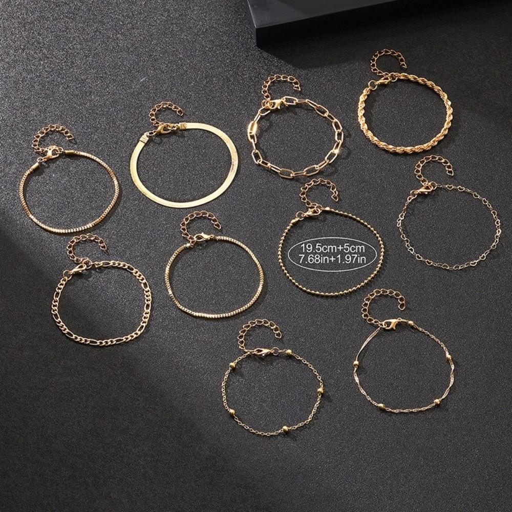10Pcs/set Vintage Style Snake Chain Bracelet Flat Chain Multi-layer Bracelet  Casual Wear