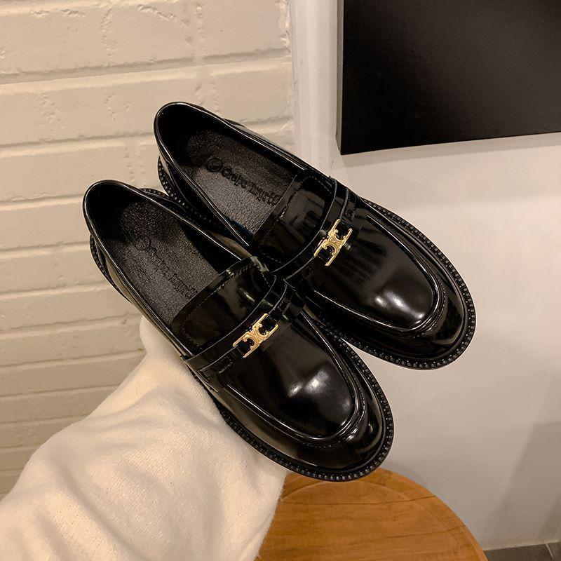 Кай спиральная дверь золотая пряжка одна педаль толстый каблук платформа лоферы универсальные женские студенческий стиль маленькие кожаные туфли одинарная обувь женщины