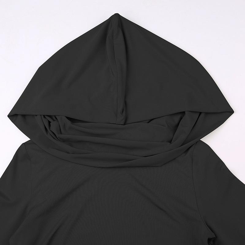 Футболка с капюшоном, женская, облегающая, с длинными рукавами, короткий топ