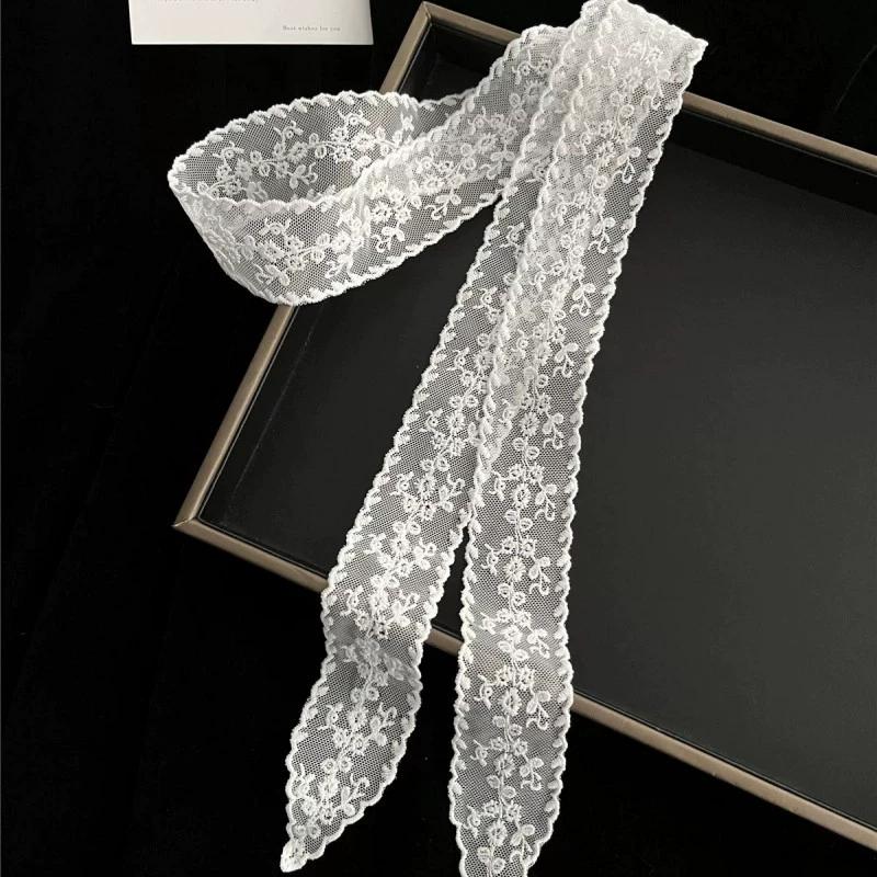Y2K Women Narrow Long Scarf Solid Color Silk Black Bag Ribbon Headbands Choker Floral Lace Scarf