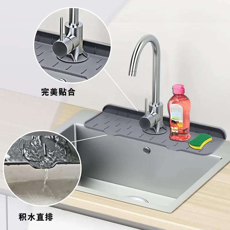 Faucet Mat Kitchen Sink Silicone Splash Pad Drainage Waterstop Bathroom Countertop Protector Quick Dry Tray