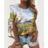 Летний топ с круглым вырезом и принтом в виде животных 3D, модные повседневные женские футболки с короткими рукавами