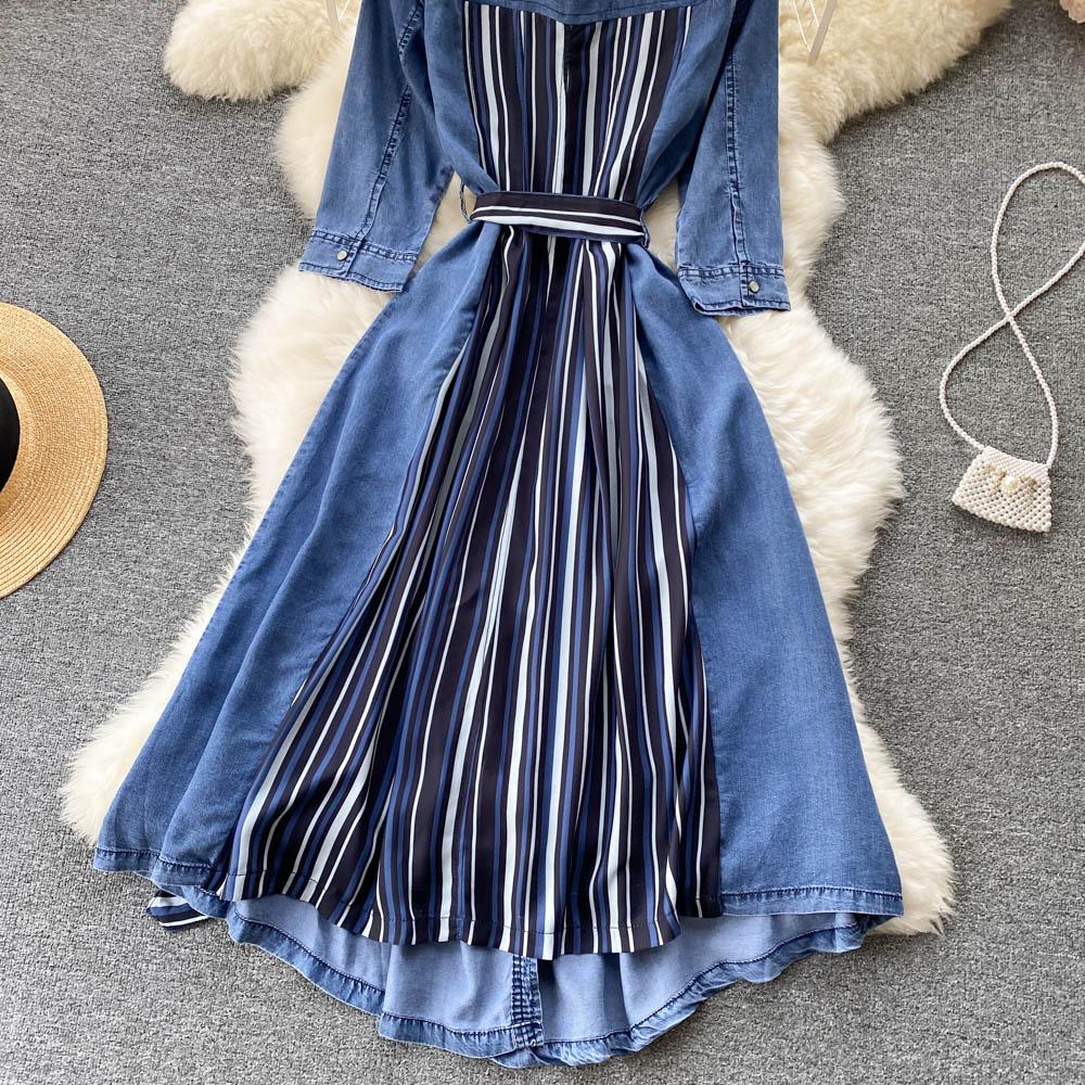 RUGOD Джинсовое платье, весеннее новое женское модное платье в западном стиле с длинными рукавами и высокой талией, нестандартное платье длиной до колена с большим качелем