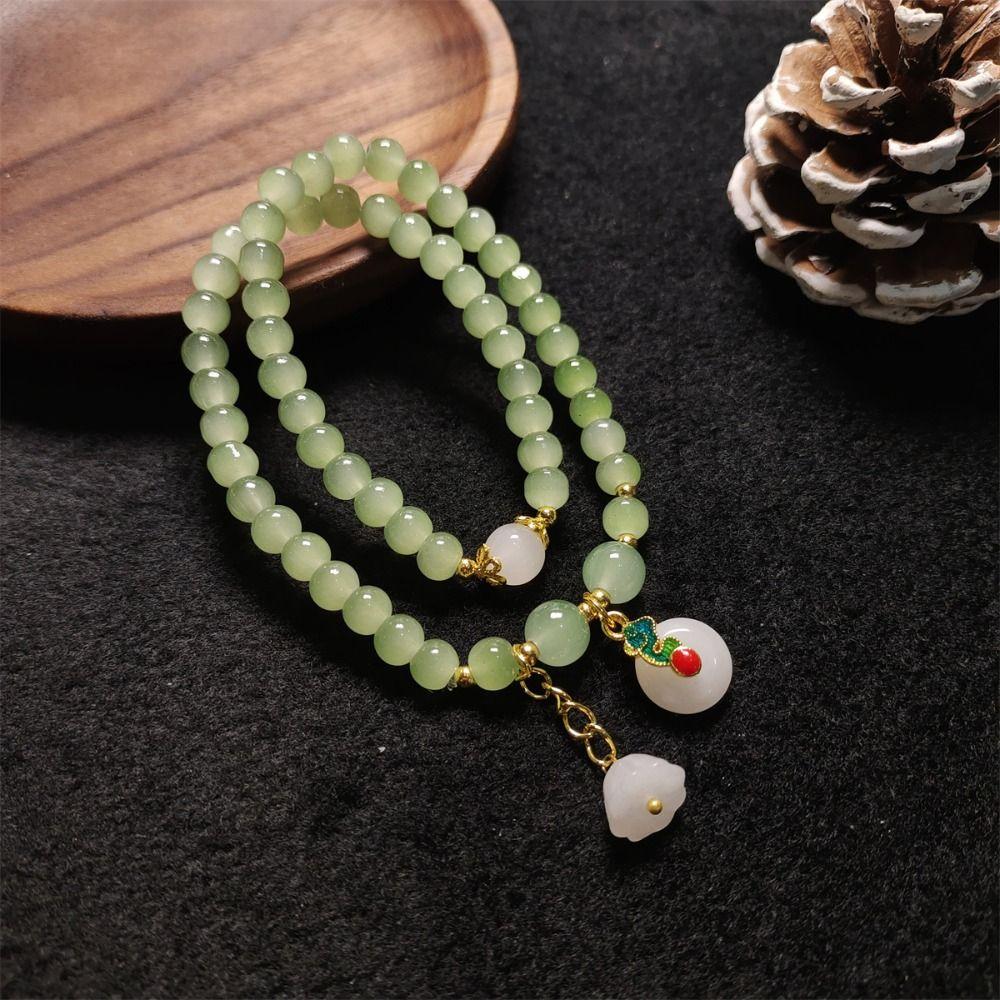Glass Bead Double-layer Bracelet Green Hand Chain Classic Beaded Bracelet  Daily Wear