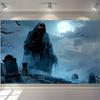 Halloween decoration background cloth - cemetery and moonlit night with bats, used in living rooms and outdoors