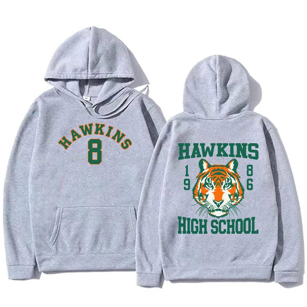 Толстовка Hawkins Tigers Модная Трендовая С Мультяшным Принтом Мужская Женская Свободная Свитшот Оверсайз Повседневная Уличная Одежда