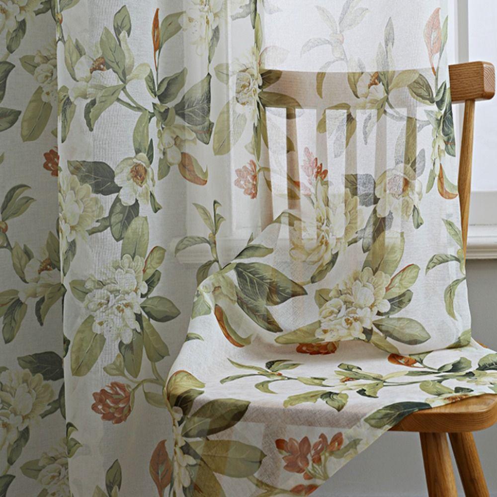 Романтичные прозрачные шторы Груша Цветок Хлопок Льняные шторы Цветочный цветочный принт Шторы для спальни