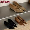 Модная женская обувь на низком каблуке Элегантные женские туфли-лодочки Шлепанцы Обувь Неглубокая Мода Металл Флок Острый носок Женские туфли на каблуке