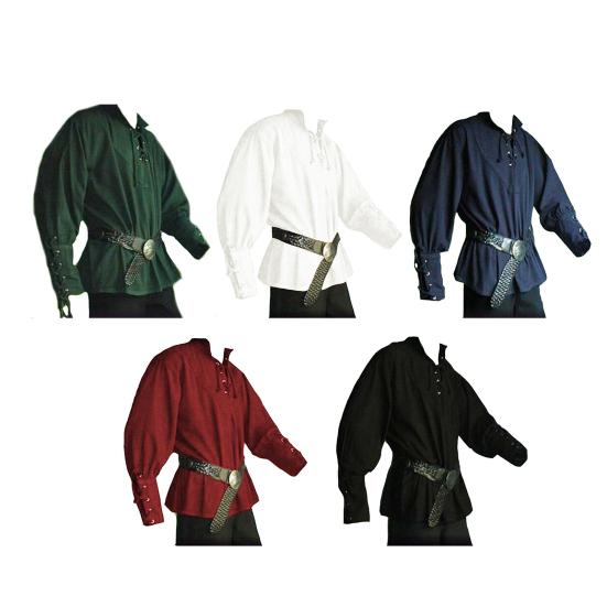 Мужская рубашка с воротником-стойкой и длинным рукавом, бандажная однотонная рубашка рыцаря на Хэллоуин, средневековая одежда, костюм для косплея