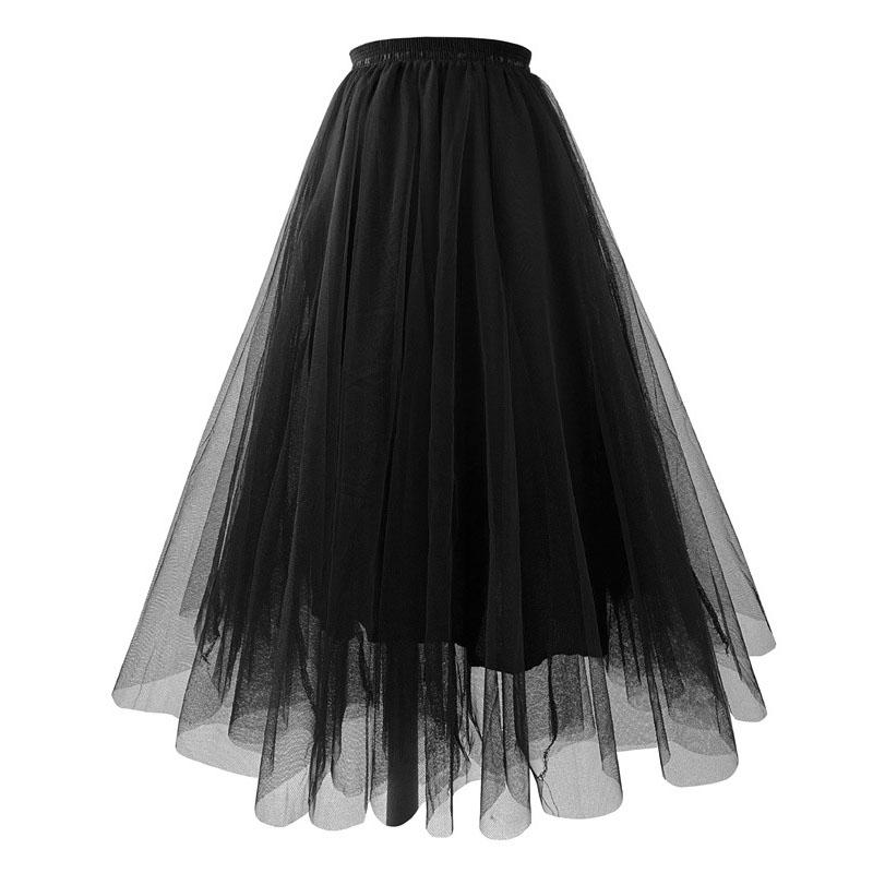 Женская плиссированная юбка-миди, тюлевая юбка, весна-лето, эластичная сетчатая юбка-пачка с высокой талией