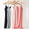 Sling Nightdress with Chest Pad Women Korean Plus Size Bra One-piece Vest Outerwear Pajamas Homewear Mid-length Dress