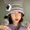 Y2K Cute Star Devil Hat Striped Devil Ear Cat Knitted Beanie Hat  Autumn Winter